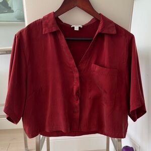 lunya Cropped Button-Down Shirt in Deep Red